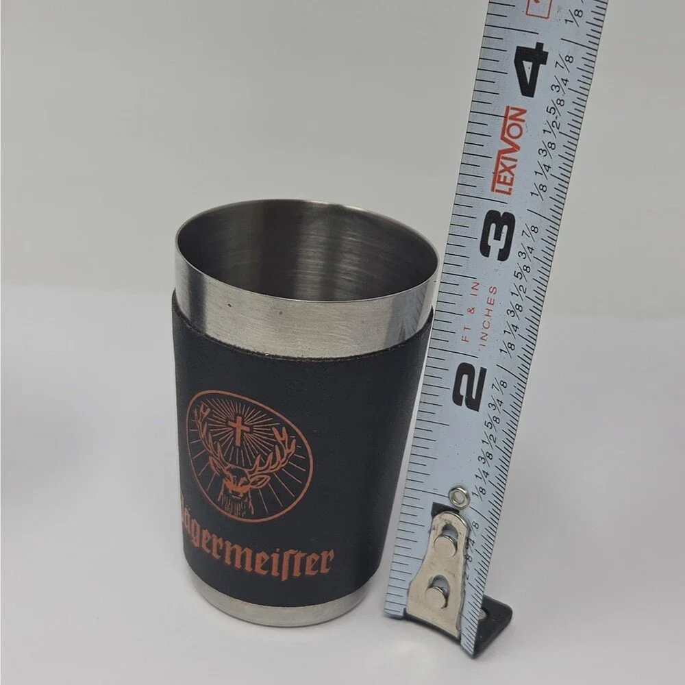 Set of 2 Jägermeister Shot Glasses Steel Silver & Black Metal Stag Logo